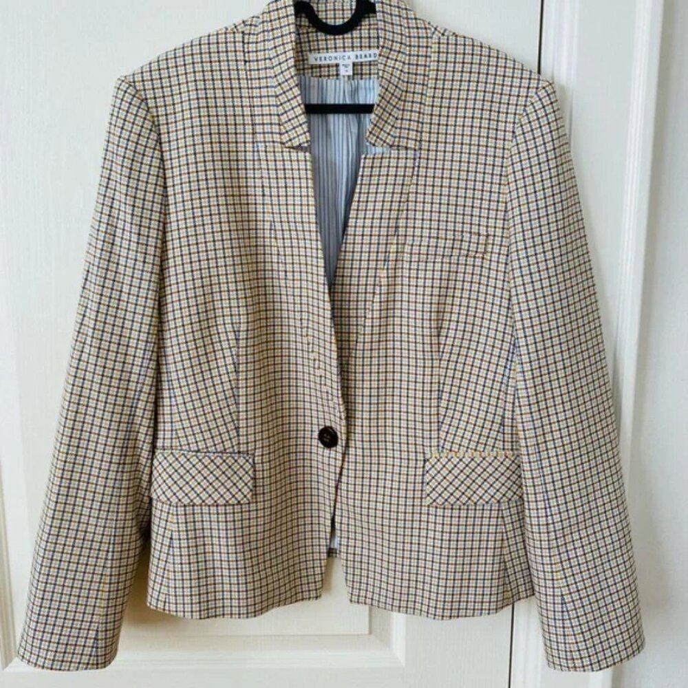 $695 Veronica Beard Farley Herringbone Plaid Dickey Jacket Blazer size 14